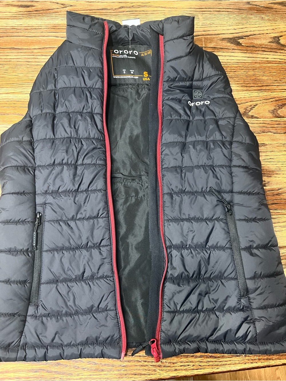 Ororo Men's Black Quilted Vest with Red Trim
